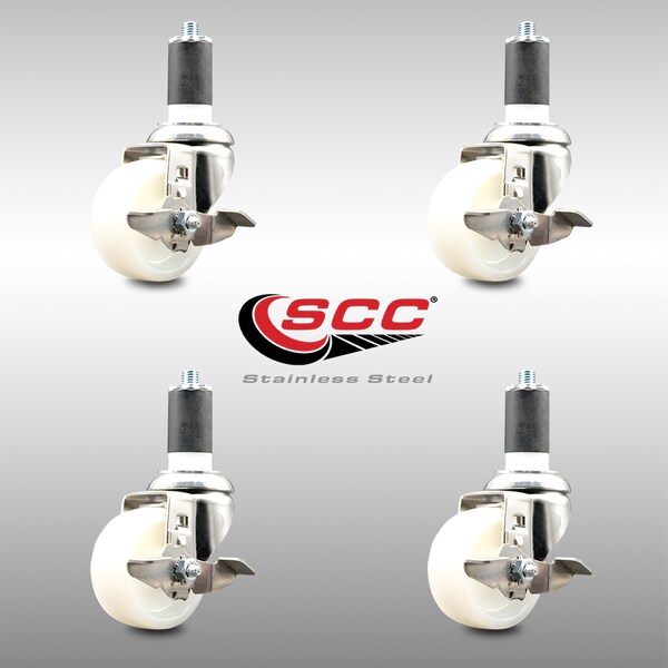 Service Caster 3 Inch 316SS Nylon Wheel Swivel 1-1/2 Inch Expanding Stem Caster Set Brake SCC SCC-SS316EX20S314-NYS-TLB-112-4 - main